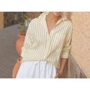 Ellison Womens Stripe Button Down Long Sleeve Blouse Size M NEW